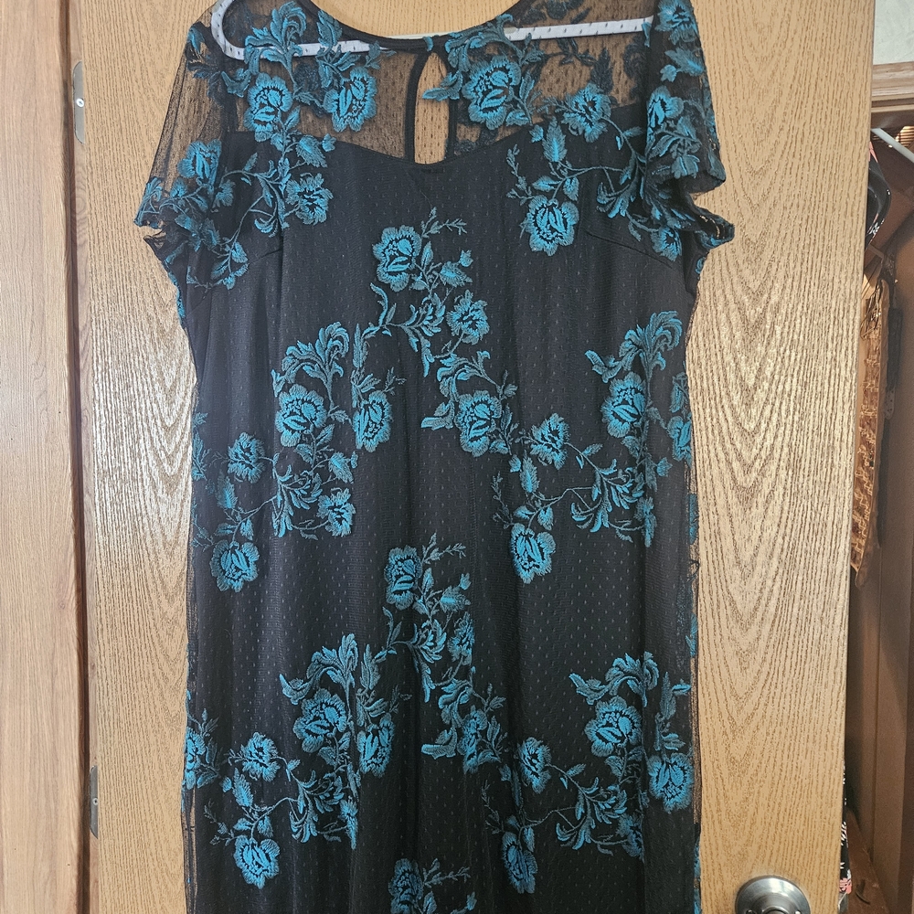Lane Bryant Black and Teal Floral Midi Dress